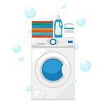 Washing machine. Vector wash clothes illustration. Equipment housework laundry