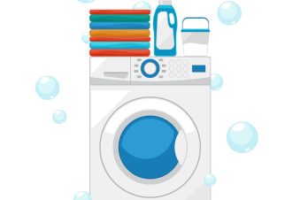 Washing machine. Vector wash clothes illustration. Equipment housework laundry